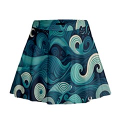 Waves Ocean Sea Abstract Whimsical Abstract Art Mini Flare Skirt by Cowasu