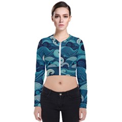 Waves Ocean Sea Abstract Whimsical Abstract Art Long Sleeve Zip Up Bomber Jacket by Cowasu