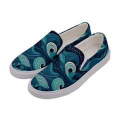 Waves Ocean Sea Abstract Whimsical Abstract Art Women s Canvas Slip Ons by Cowasu