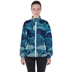 Waves Ocean Sea Abstract Whimsical Abstract Art Women s High Neck Windbreaker by Cowasu