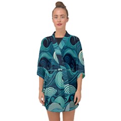 Waves Ocean Sea Abstract Whimsical Abstract Art Half Sleeve Chiffon Kimono by Cowasu