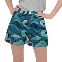 Waves Ocean Sea Abstract Whimsical Abstract Art Women s Ripstop Shorts by Cowasu