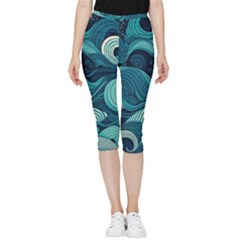 Waves Ocean Sea Abstract Whimsical Abstract Art Inside Out Lightweight Velour Capri Leggings  by Cowasu