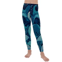 Waves Ocean Sea Abstract Whimsical Abstract Art Kids  Lightweight Velour Leggings by Cowasu