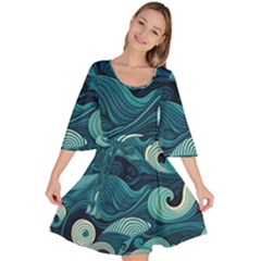 Waves Ocean Sea Abstract Whimsical Abstract Art Velour Kimono Dress by Cowasu