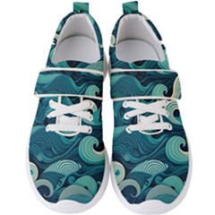 Waves Ocean Sea Abstract Whimsical Abstract Art Men s Velcro Strap Shoes by Cowasu