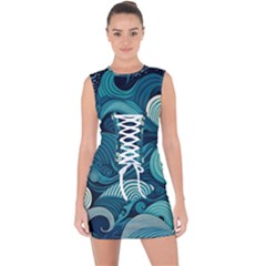 Waves Ocean Sea Abstract Whimsical Abstract Art Lace Up Front Bodycon Dress by Cowasu