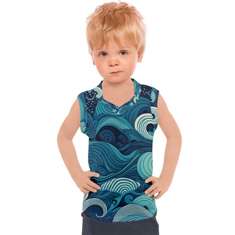 Waves Ocean Sea Abstract Whimsical Abstract Art Kids  Sport Tank Top by Cowasu