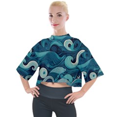 Waves Ocean Sea Abstract Whimsical Abstract Art Mock Neck Tee