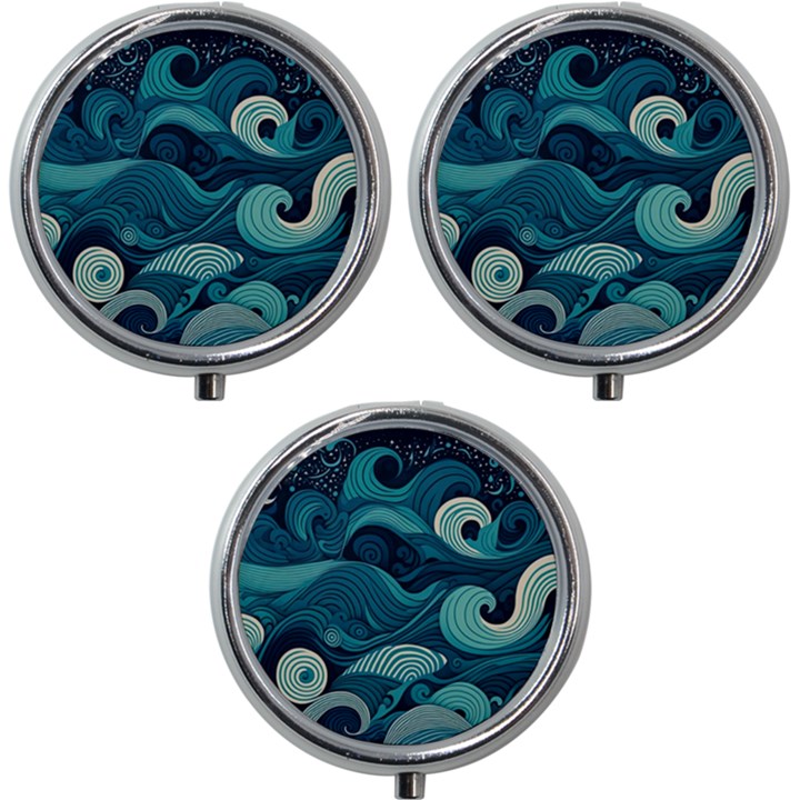 Waves Ocean Sea Abstract Whimsical Abstract Art Mini Round Pill Box (Pack of 3)