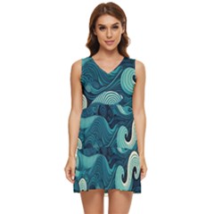 Waves Ocean Sea Abstract Whimsical Abstract Art Tiered Sleeveless Mini Dress