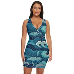 Waves Ocean Sea Abstract Whimsical Abstract Art Draped Bodycon Dress by Cowasu