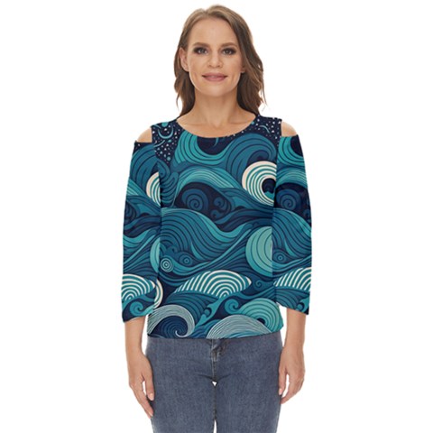 Waves Ocean Sea Abstract Whimsical Abstract Art Cut Out Wide Sleeve Top by Cowasu