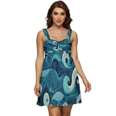 Waves Ocean Sea Abstract Whimsical Abstract Art Ruffle Strap Babydoll Chiffon Dress by Cowasu