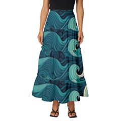 Waves Ocean Sea Abstract Whimsical Abstract Art Tiered Ruffle Maxi Skirt by Cowasu