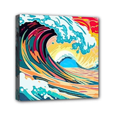 Ai Generated Waves Ocean Sea Tsunami Nautical Blue Sea (2) Mini Canvas 6  X 6  (stretched) by Cowasu