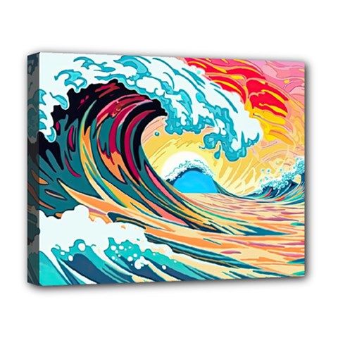 Ai Generated Waves Ocean Sea Tsunami Nautical Blue Sea (2) Deluxe Canvas 20  X 16  (stretched) by Cowasu