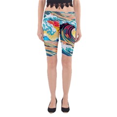 Ai Generated Waves Ocean Sea Tsunami Nautical Blue Sea (2) Yoga Cropped Leggings by Cowasu