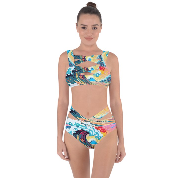 Ai Generated Waves Ocean Sea Tsunami Nautical Blue Sea (2) Bandaged Up Bikini Set 