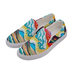 Ai Generated Waves Ocean Sea Tsunami Nautical Blue Sea (2) Women s Canvas Slip Ons by Cowasu