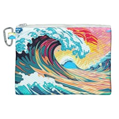 Ai Generated Waves Ocean Sea Tsunami Nautical Blue Sea (2) Canvas Cosmetic Bag (xl) by Cowasu