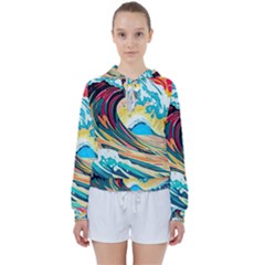 Ai Generated Waves Ocean Sea Tsunami Nautical Blue Sea (2) Women s Tie Up Sweat by Cowasu