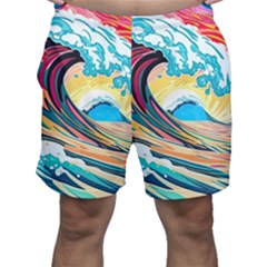 Ai Generated Waves Ocean Sea Tsunami Nautical Blue Sea (2) Men s Shorts by Cowasu