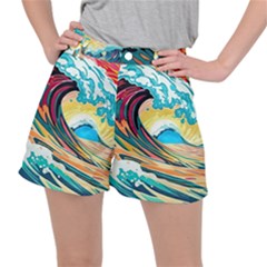 Ai Generated Waves Ocean Sea Tsunami Nautical Blue Sea (2) Women s Ripstop Shorts by Cowasu