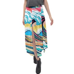 Ai Generated Waves Ocean Sea Tsunami Nautical Blue Sea (2) Velour Split Maxi Skirt by Cowasu