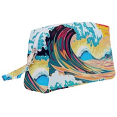 Ai Generated Waves Ocean Sea Tsunami Nautical Blue Sea (2) Wristlet Pouch Bag (large) by Cowasu