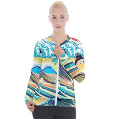 Ai Generated Waves Ocean Sea Tsunami Nautical Blue Sea (2) Casual Zip Up Jacket by Cowasu