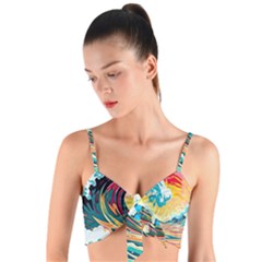 Ai Generated Waves Ocean Sea Tsunami Nautical Blue Sea (2) Woven Tie Front Bralet by Cowasu