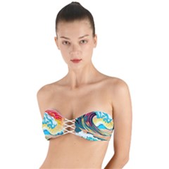 Ai Generated Waves Ocean Sea Tsunami Nautical Blue Sea (2) Twist Bandeau Bikini Top by Cowasu