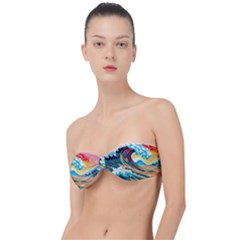 Ai Generated Waves Ocean Sea Tsunami Nautical Blue Sea (2) Classic Bandeau Bikini Top  by Cowasu