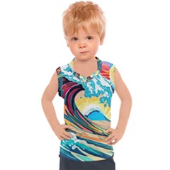 Ai Generated Waves Ocean Sea Tsunami Nautical Blue Sea (2) Kids  Sport Tank Top