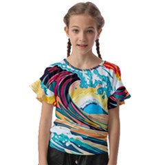 Ai Generated Waves Ocean Sea Tsunami Nautical Blue Sea (2) Kids  Cut Out Flutter Sleeves by Cowasu