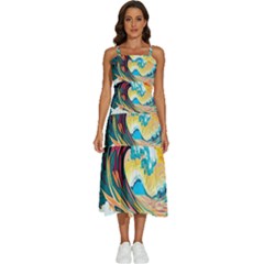 Ai Generated Waves Ocean Sea Tsunami Nautical Blue Sea (2) Sleeveless Shoulder Straps Boho Dress by Cowasu