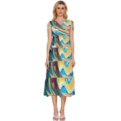 Ai Generated Waves Ocean Sea Tsunami Nautical Blue Sea (2) V-neck Drawstring Shoulder Sleeveless Maxi Dress