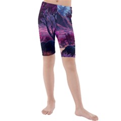 Landscape Landscape Painting Purple Purple Trees Kids  Mid Length Swim Shorts by Cowasu