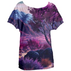 Landscape Landscape Painting Purple Purple Trees Women s Oversized Tee by Cowasu