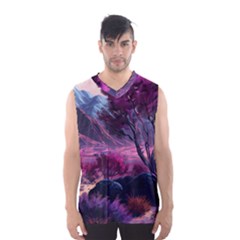 Landscape Landscape Painting Purple Purple Trees Men s Basketball Tank Top by Cowasu