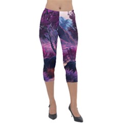 Landscape Landscape Painting Purple Purple Trees Lightweight Velour Capri Leggings  by Cowasu