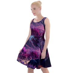 Landscape Landscape Painting Purple Purple Trees Knee Length Skater Dress by Cowasu