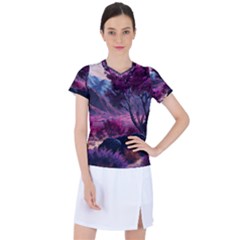 Landscape Landscape Painting Purple Purple Trees Women s Sports Top by Cowasu