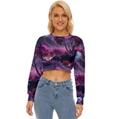 Landscape Landscape Painting Purple Purple Trees Lightweight Long Sleeve Sweatshirt by Cowasu