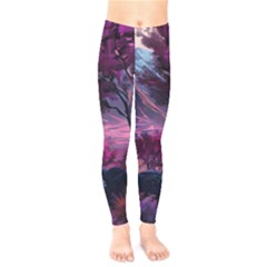 Landscape Landscape Painting Purple Purple Trees Kids  Classic Winter Leggings by Cowasu