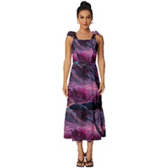 Landscape Landscape Painting Purple Purple Trees Tie-strap Tiered Midi Chiffon Dress by Cowasu