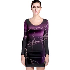 Storm Flashlight Space Nature Long Sleeve Bodycon Dress by Cowasu