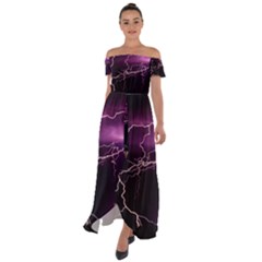 Storm Flashlight Space Nature Off Shoulder Open Front Chiffon Dress by Cowasu