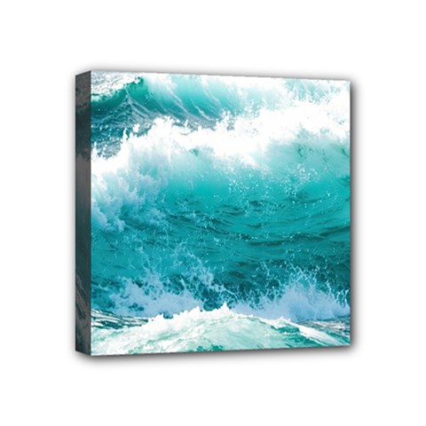 Ai Generated Waves Ocean Sea Tsunami Nautical Blue Sea Mini Canvas 4  X 4  (stretched) by Cowasu